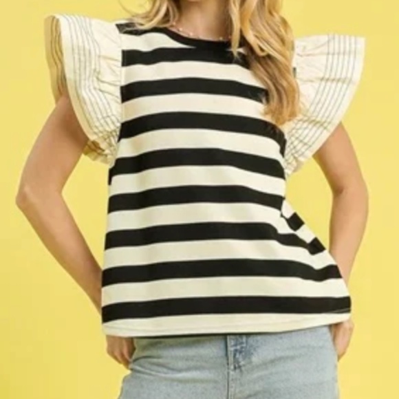 Umgee Black and White Striped Top - Picture 3 of 4